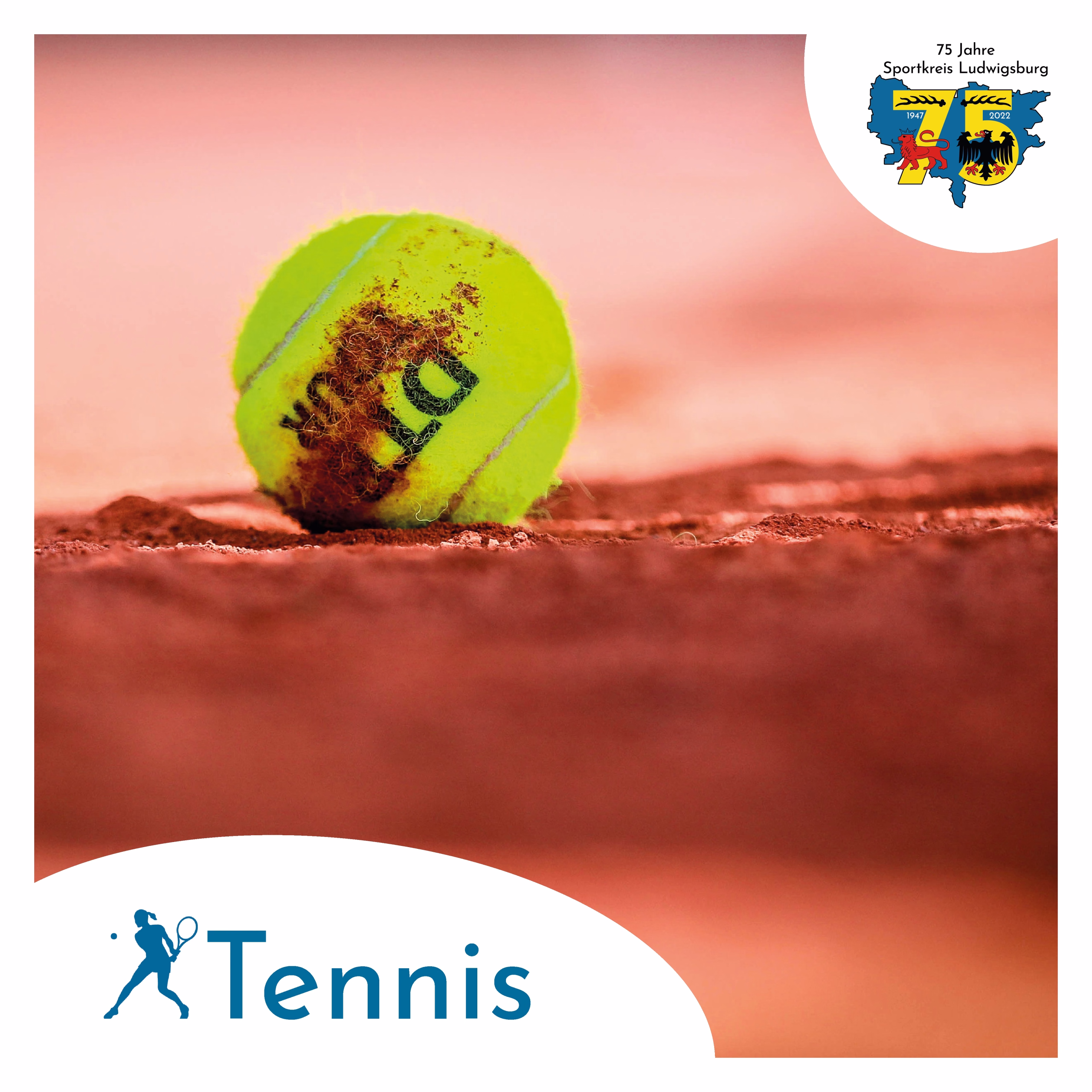 Grüne Tennisball-Illustration, die durch den staubigen Boden springt; symbolisiert Aufschlag, Dynamik und den Start ins Spiel.