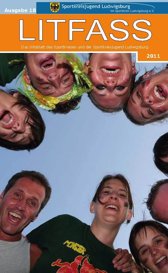 Umschlaggestaltung „Litfass“: mehrere Gesichter, die aus dem Bild kreisförmig nach oben schauen, darüber Titel und Jahrgang 2011.
